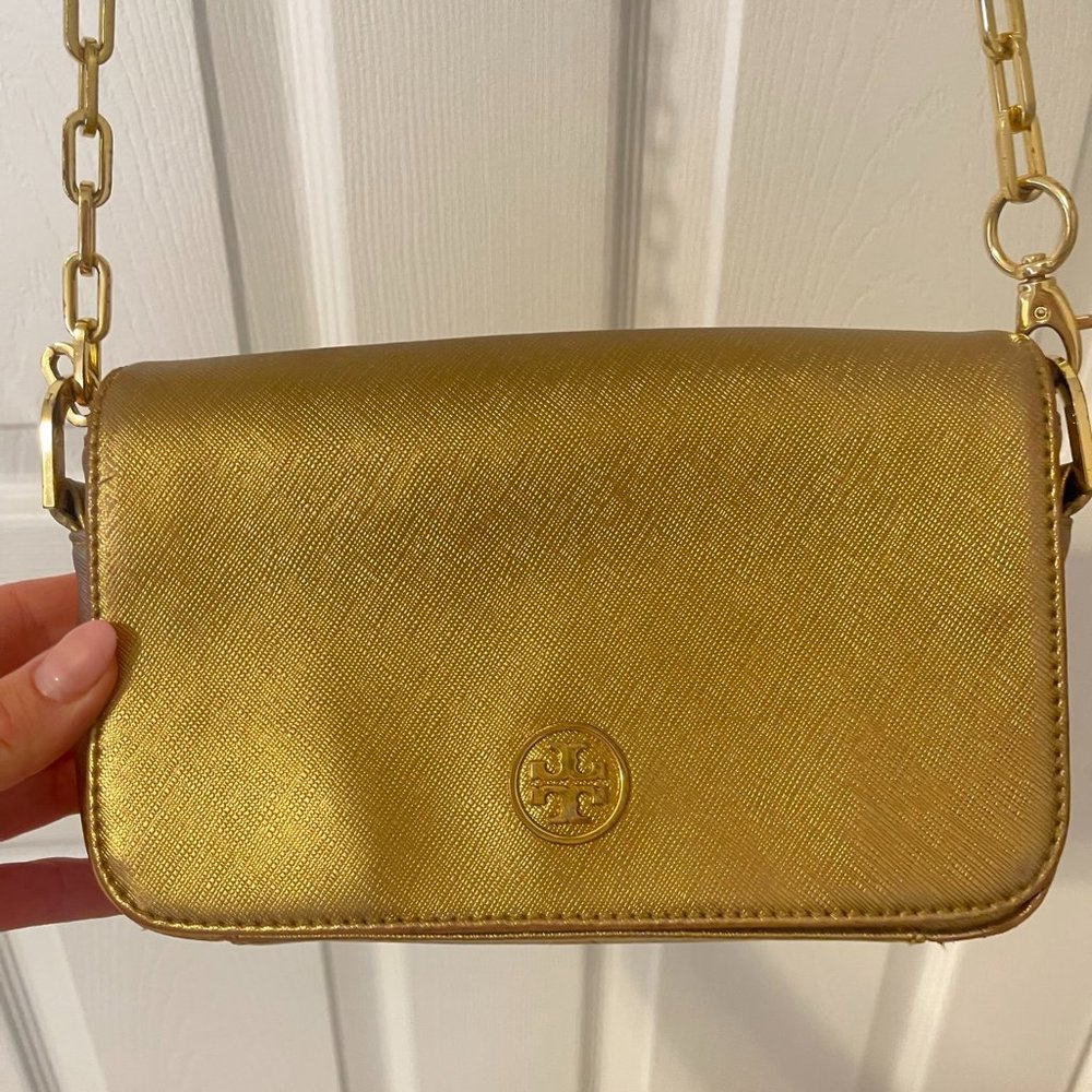 Tory Burch Robinson Crossbody Gold Chain Bag - Saffiano Leather
